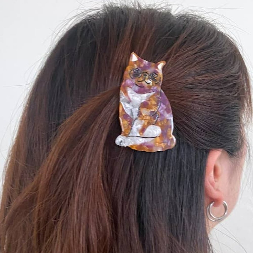 Hand-painted Exotic Tabby Cat Barrette Hair Clip